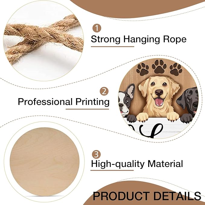 Deroro Welcome Dogs Front Door Sign, Paw Prints Wood Door Hanger Outdoor Outside Porch Decor Pet Lover Owner Gifts, Labrador Golden Retriever Farmhouse Wooden Wreath Indoor Wall Hanging Decoration