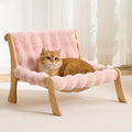 Solid Wood Cat Couch Bed for Indoor Cats, Modern Cat Sofa with Ultra-Soft Plush Surface Washable, Reclined Backrest, Elevated Elevated Cat Lounge Furniture for Small to Adult Pets, Sakura Pink