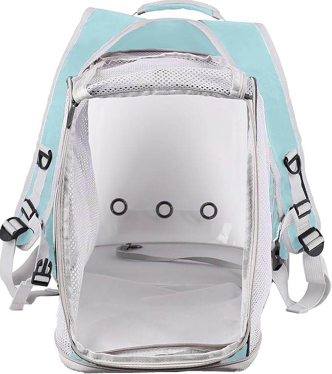 Dual Extension Pet Backpack Carrier for Large Cat and Small Puppy up to 20 Pounds, Clear Space Capsule Astronaut Transparent Bubble Window Pet Vet Travel Visit Bag
