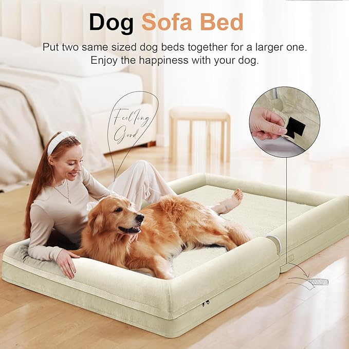 Large Dog Bed Orthopedic Washable: Beds Bolster XL Bed Large Big Dogs Egg Crate Foam Couch Sofa Waterproof with Removable Cover - Beige