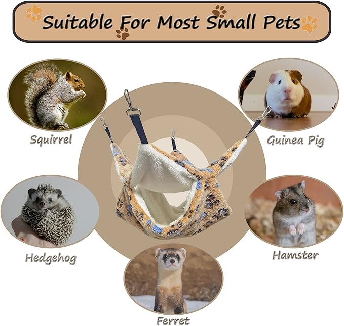 Cat Hammock for Cage, Soft Warm Hanging Bed for Kitten, Guinea Pig, Ferret, Rat, Chinchilla and Other Small Pets, Cozy Bunkbed 13.39"x13.39"