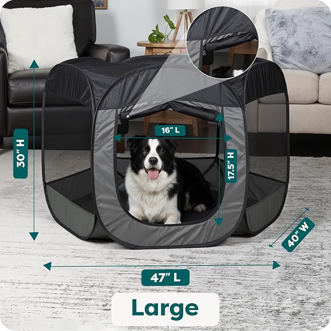 FurHaven Portable Pet Playpen for Dogs & Cats, Foldable Indoor Kitten Playpen with Mesh Sides, Pop Up Travel Dog Pen, Large, Gray
