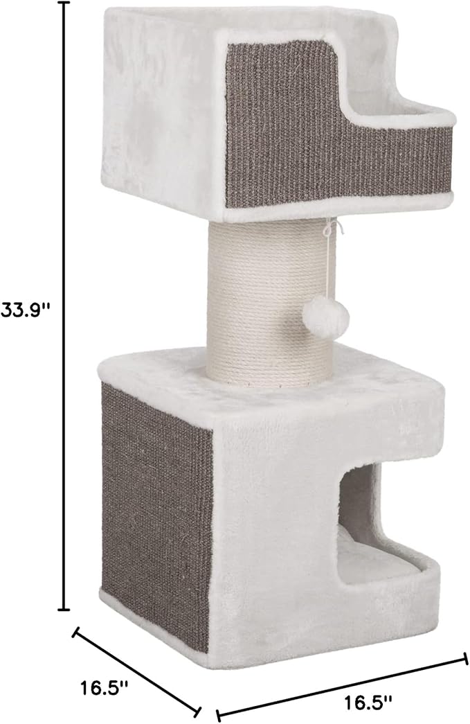 Trixie Ava Cat Tree – Cat Tower with Condo & Thick Scratching Post, Includes Removable Cushions – Indoor Cat Furniture for Scratching & Climbing – Gray, 16.5" x 16.5" x 33.9"