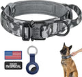 DAGANXI Tactical Dog Collar, Adjustable Military Training Nylon Dog Collar with Control Handle and Heavy Metal Buckle for Medium and Large Dogs, with Patches and Airtags Case (S, Camo)