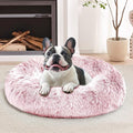 JOLLYVOGUE Calming Dog Bed for Small Dogs - 23 inches Donut Washable Small Dog Bed for Kittens & Puppies, Anti-Slip Round Fluffy Plush Faux Fur Cat Beds (Fits up to 25 lbs Pets, Smoke Pink)