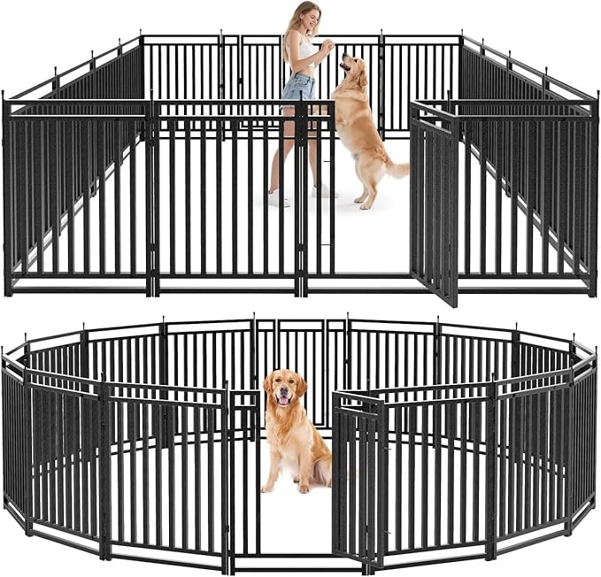 Dog Playpen Dog Fence Outdoor for Yard 47" H with 16 Panels Sturdy Portable Puppy Playpen for Indoor Outdoor RV Camping Use - Black Silver