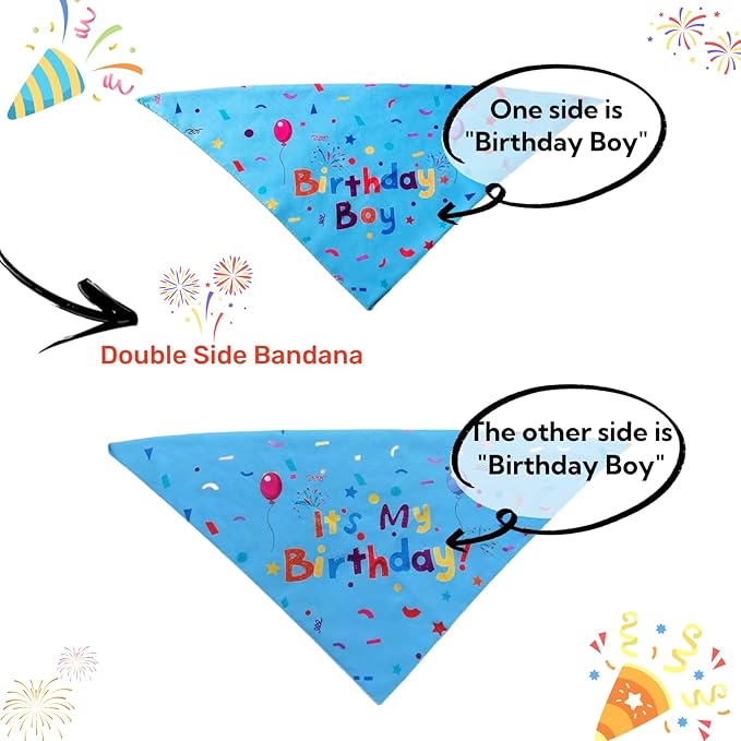 Happy Birthday Dog Party Supplies Kit - Dog Party Hat, Bandana, Bowtie & Happy Birthday Banner Decorations for Small Dogs, Puppy Birthday Outfit Accessories & Pet Birthday Party Decor (Blue 2)