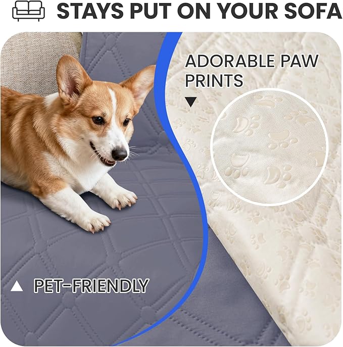 Waterproof Dog Bed Cover, Non-Slip Dog Blanket for Couch, Couch Covers for Dogs Washable, Pet Blanket for Furniture, Pet Bed Mat for Sofa, Car, Pet Supplies (82x82 Inch, Grey Blue)