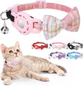 Airtag Cat Collar with Bells and Bowtie -Safety Elastic Band Kitten Collar for Apple Air Tag Holder- Cute GPS Cat Tracker Collars for Girl Boy Cats and Puppies, Adjustable 8"-12" Pink