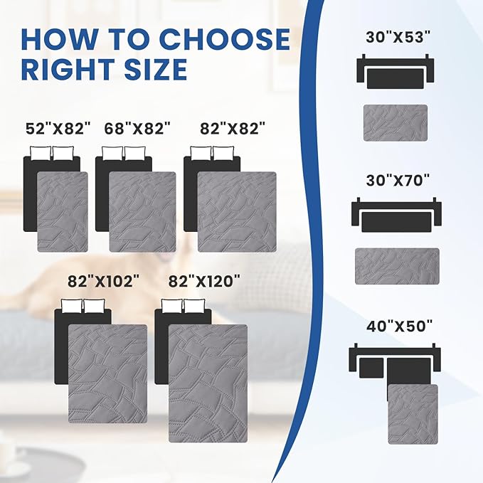 Waterproof Couch Covers for Pets, Waterproof Dog Bed Cover, Anti-Slip Soft Dog Blankets, Couch Cover for Dogs Washable, Pet Blanket for Puppy Large Dogs Cat (30x70 Inch, Light Grey)