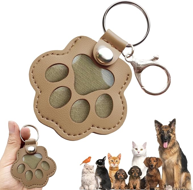 Dog Hair Keychain, Leather Pet Hair Collector Keychains, Pet Fur Keepsake Gift, Paw Charm for Collecting Cat Dogs Fur