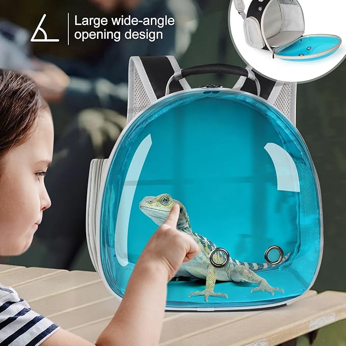 Guinea Pig Carrier, Guinea Pig Backpack with Clear Bubble Window (Black-Blue, Backpack)