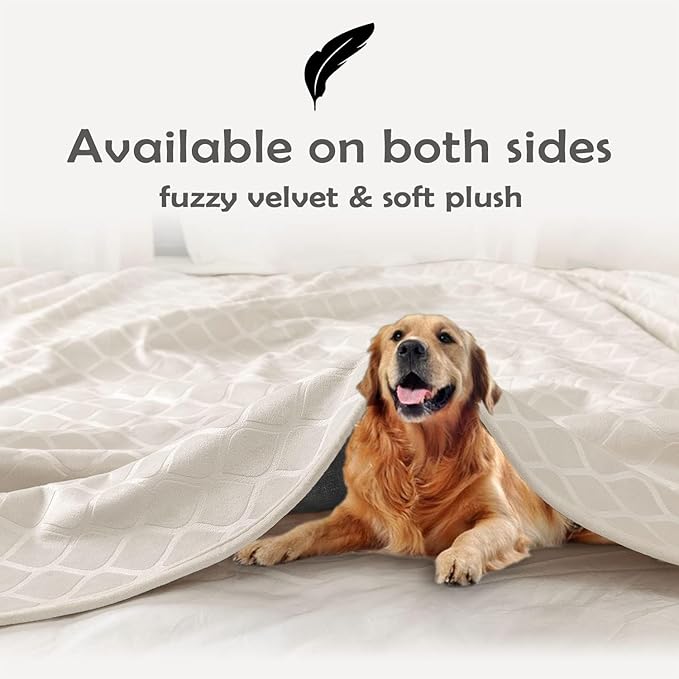 fuguitex Waterproof Dog Blanket Bed Cover Dog Crystal Velvet Moroccan Fuzzy Cozy Plush Pet Blanket Throw Blanket for Couch Sofa(68 * 82 inch, Cream+Grey)