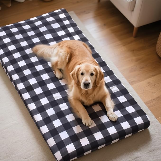 Replacement Dog Bed Covers Elastic Edged Washable Pet Bed Protector with Black Lattice Pattern Design for Medium & Large Pet Beds, Cover Only (Black Lattice, 52.0" L x 28.0" W x 5.0" Th)