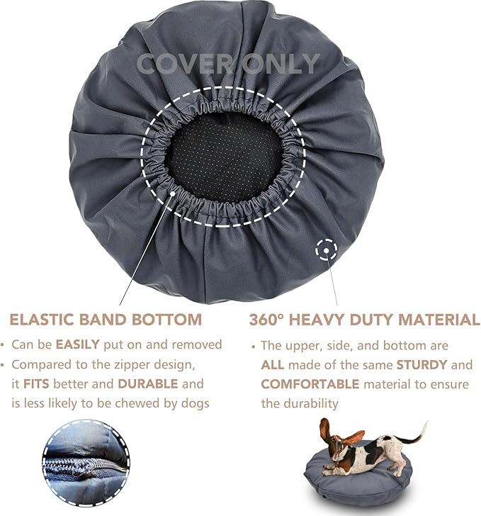Dog Bed Cover Waterproof Replacement Machine Washable Covers for 44x44 Inch Dog Bed Heavy Duty Scratch Resistant Mattress Protector Pet Bed Round Grey Cover Only