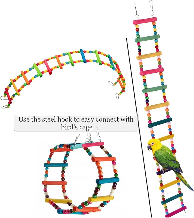 SunGrow Bird Ladder Bridge, 31x4 Inches, Raw Wood and Edible Dye, Suitable for Small to Medium Birds, 1 Piece