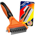 3PCS Pet Grooming Rake & Metal Comb & Flea Comb for Cats and Dogs, Double-Sided Dematting Tool, Extra-Wide Deshedding Dog Brush for Long Hair to Effectively Remove Tangles, Knots and Mats (Orange)