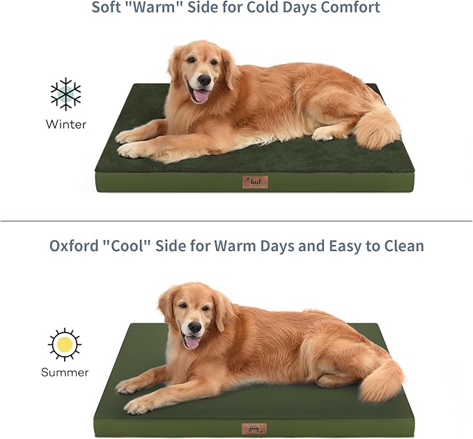 Orthopedic Dog Bed for Extra Large Dogs, XL Comfort Pet Mat for Large Sized Dog 44x32 Inch, Egg Crate Foam with Removable Washable Oxford Cover, Olive Green