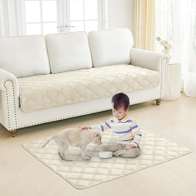 Smiry Waterproof Dog Bed Cover Blanket 40x80, Soft Reversible Pet Blanket, Washable Leakproof Cats Dogs Couch Cover for Sofa, Couch, Furniture, Beige/Beige