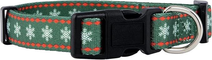 Native Pup Christmas Dog Collar- Winter Holiday Collars for Pets- Xmas Gift for Puppy- Santa, Reindeer, Snowman, Candy Cane, Red Green- Girl Boy- Small, Medium, Large Breeds (Green Snowflake, Small)