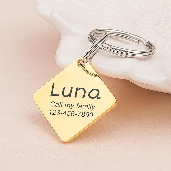 Anavia Personalized Pet ID Tags, Stainless Steel Glossy Laser Engraved Dog Cat Collar Name Tags, Multiple Colors Shapes Sizes (Diamond, Regular)