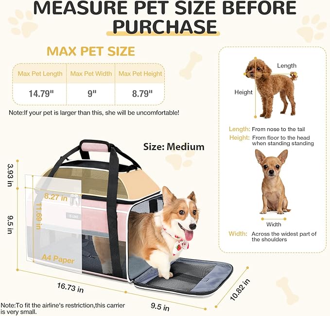 Lekereise Top-Expandable Pet Carrier 17x11x9.5 Inch Alaska Hawaiian Airline Approved Soft Sided Underseat to 12lbs Travel Carriers for Small Cats and Dogs with Locking Safety Zippers Anti-Scratch Mesh