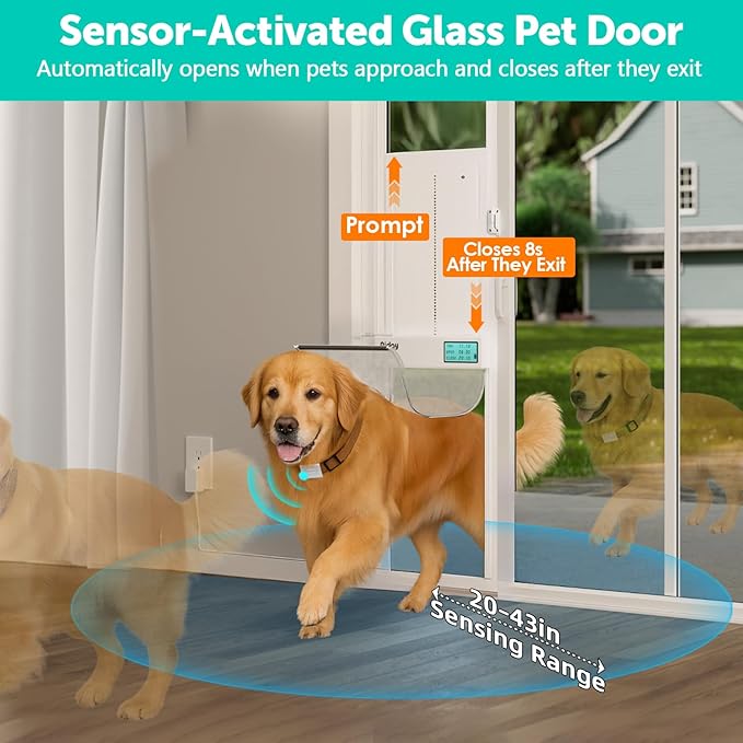 Automatic Sliding Glass Dog Door with Collar Sensor, X-Large Electric Doggy Door for Sliding Glass Doors, Adjustable 90-9/16" to 95-1/4" Slider Height, Anti-Pinch, Fits Dog Up to 220 Lbs (XL-Tall)