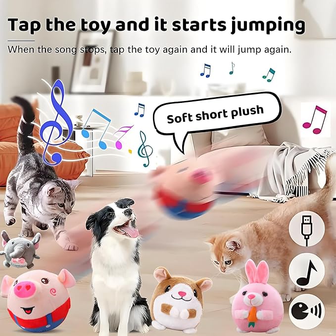 Interactive Dog Toys,Active Moving Pet Plush Toy with Recording and Music Modes, Jumping Squeaky Song shaking Interactive Dog Ball,Rechargeable Dog Toys to Keep Them Busy, Plush Pet Toy(Smile Red Pig)