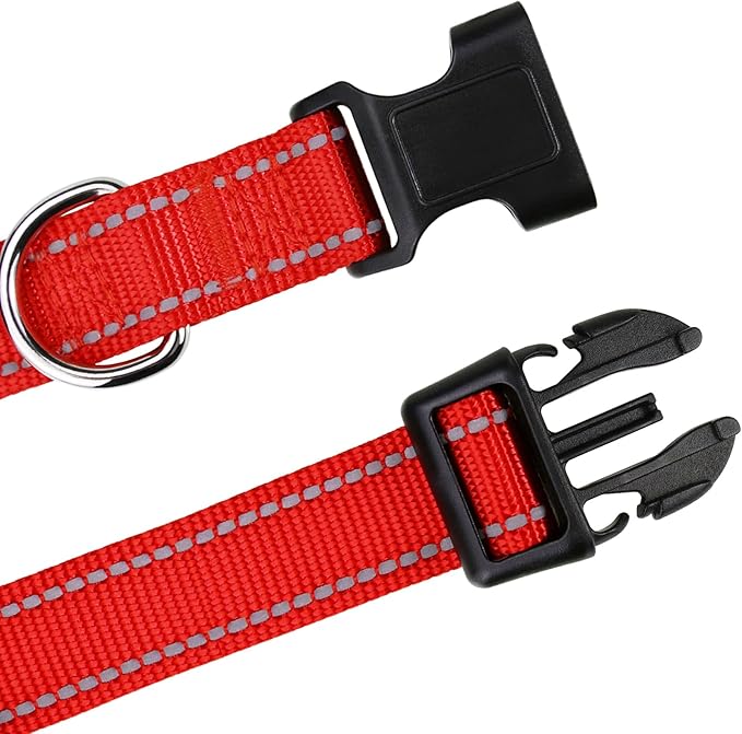 TagME Reflective Nylon Dog Collars, Adjustable Classic Pet Collar with Quick Release Buckle for Puppy, Red, 3/8" Width