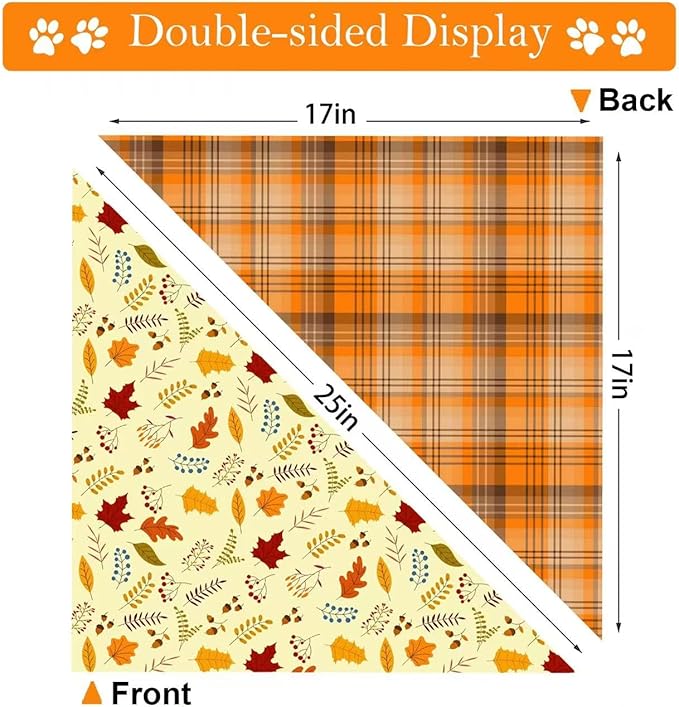 Thanksgiving Dog Bandana 2 Pack, All 4 Patterns Pumpkin Turkey Dog Scarf, Fall Autumn Leaves Pet Thanksgiving Bandanas for Medium Large Dogs, Triangle Reversible Fall Pet Scarf