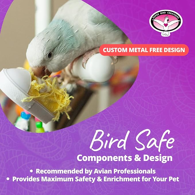 Super Bird Creations SB50009 Sneaker Bird Toy - Durable Safe Chew Toy - Ideal for Cockatiels Parakeets Parrots Small to Large Birds, Encourages Foot Dexterity - Vibrant Colors 3"x1-1/2x1-3/8" (6 Pack)