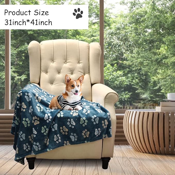 Rezutan Dog Blankets for Large Dogs, Premium Cat Flannel Blanket Washable, Soft Pet Throw Cover for Kennel Crate Bed, Cute Paw Pattern, 41x31 inch, 2Gray1Blue