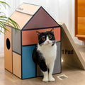 Cardboard Cat House with Scratch Pad & Catnip, Cat Play Scratching House for Indoor Hideaway Furniture, Heavy Duty Sturdy Cardboard Scratcher, Easy to Assemble Birthday Gift, Medium