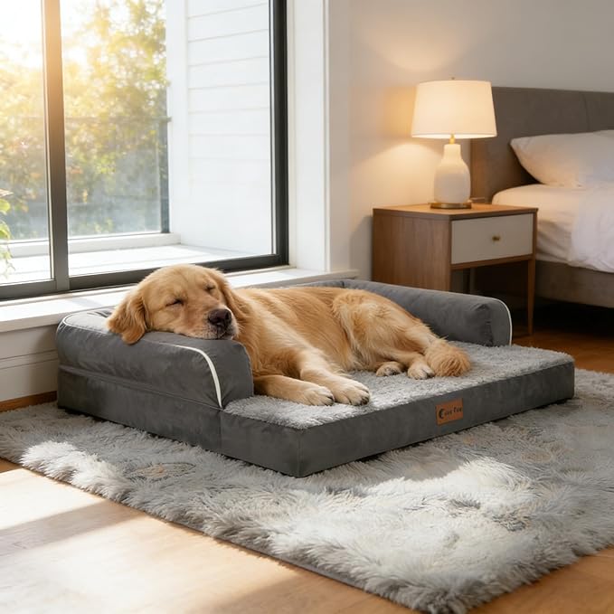 Orthopedic Dog Beds for Extra Large Dogs, Waterproof Egg Crate Foam XL Dog Bed with Sides 45x35Inch, Big Dogs Couch Beds with Removable Washable Cover and Nonskid Bottom, Dark Grey