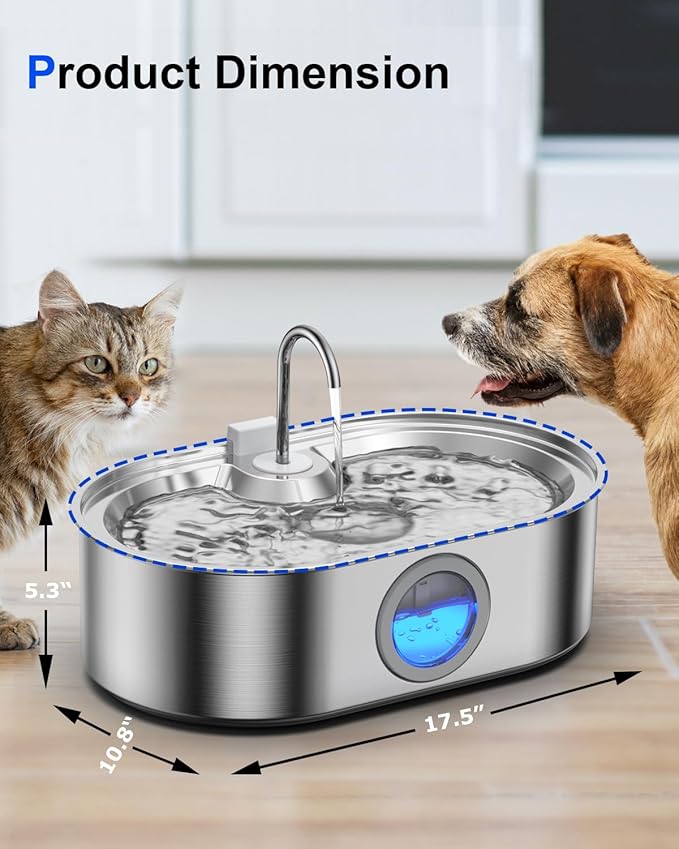 3.4Gal Dog Water Fountain for Large Dogs, 13L Stainless Steel Large Pet Fountain with Deeper & Wider Drinking Area, Automatic Dog Water Bowl Dispenser with Water Window(with 7 Filters)