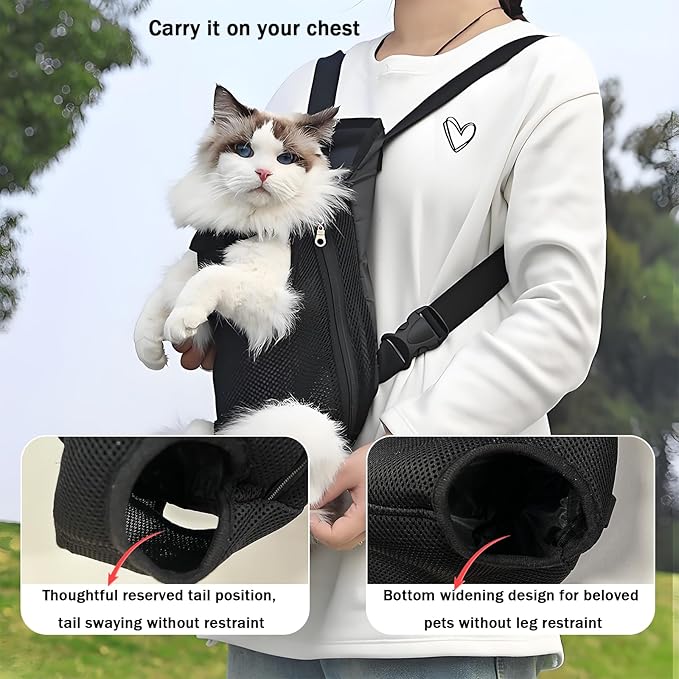 Pet Carrier Backpack, Adjustable Pet Front Carriers for Small Medium Dogs Cats 5-18 Lbs, Legs Out, Dog Cat Carrier Backpack for Hiking,Camping,Traveling,Cycling (Black, Medium（Fit:5-10lb）)