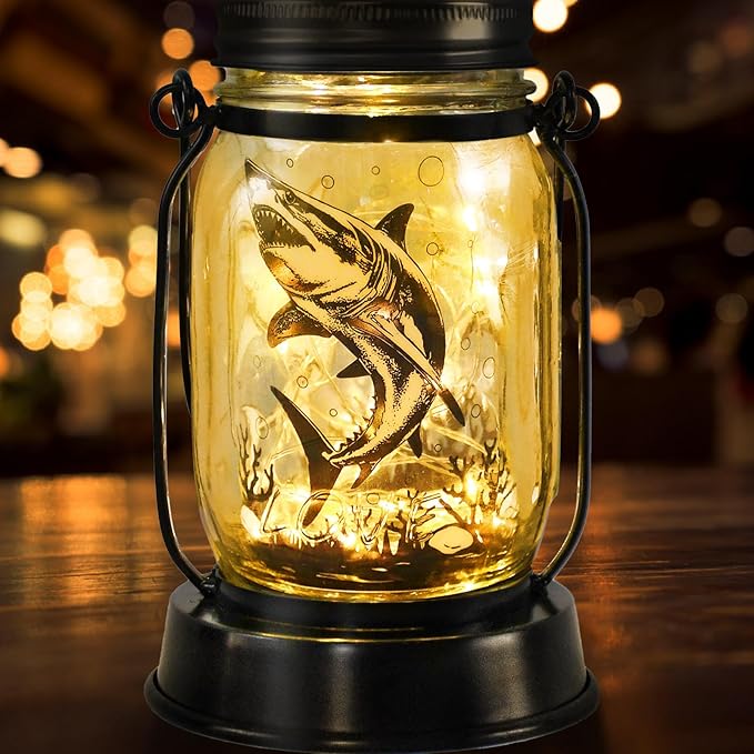 kyoryuger Shark Gifts for Women/Men Shark Solar Lanterns Dog Mom Birthday Jaws Lovers Lantern Animal Memorial Lights Solar Garden Decoration for Yard, Patio,Backyard,Porch Torches