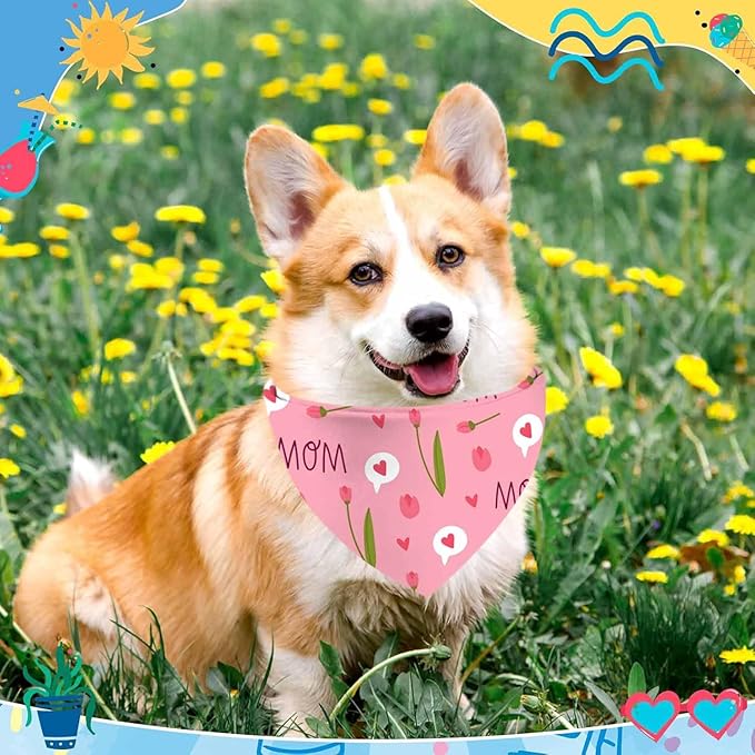 Mothers Day Dog Bandanas, 2 Pack Reversible Super Mom Pet Scarf for Boy and Girl, Triangle I Love My Mom Bandana for Small Medium Large and Extra Large Dogs