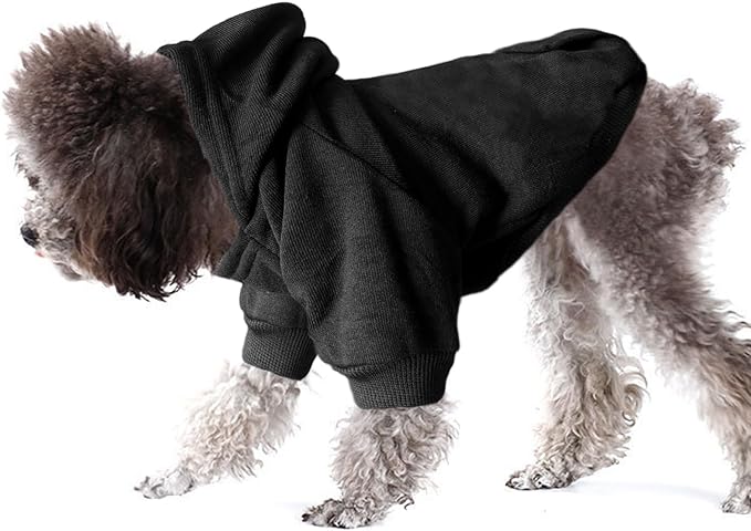Jecikelon Winter Dog Hoodie Sweatshirts with Pockets Warm Dog Clothes for Small Dogs Chihuahua Coat Clothing Puppy Cat Custume (Black, Small)