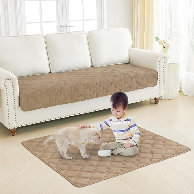 Smiry Waterproof Dog Bed Cover Blanket 82x82, Soft Reversible Pet Blanket, Washable Leakproof Cats Dogs Couch Cover for Sofa, Couch, Furniture, Camel/Beige