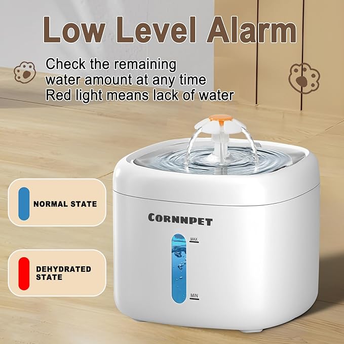 Cat Water Fountain 2.2L with 3 Filters and 1 Mat, Dual Flow Modes Dog Water Fountain with Ultra Silent and Auto Stopping for Small Kitty Cats and Dogs - White