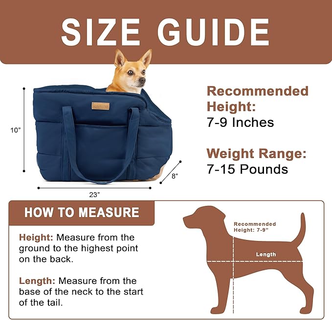 Plush Dog Purse Carrier for Small Dogs, Soft Dog Tote Bag with Safety Harness Clip, Cozy Pet Carrier for Dogs Under 15 lbs, Comfortable Dog Shoulder Carrier for Travel, Dark Blue