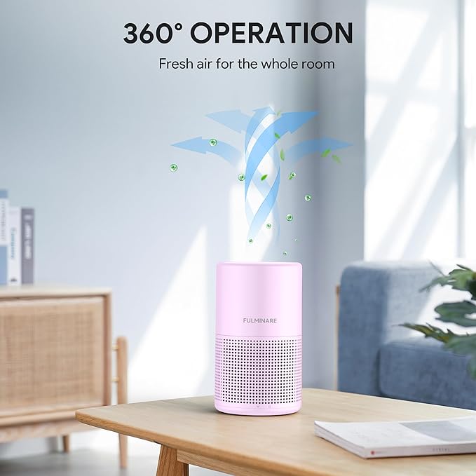 FULMINARE Air Purifiers for Home Bedroom H13 HEPA Air Purifier, 3 Speeds, Timer, 24dB, Small Mini Air Purifier with Night Light, Purple
