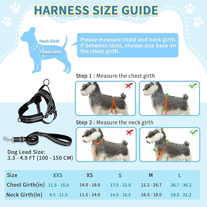 SlowTon No Pull Small Dog Harness and Leash Set, Puppy Soft Vest Harness Neck & Chest Adjustable, Reflective Lightweight Harness & Anti-Twist Pet Lead Combo for Small Medium Dogs (Black, XS)
