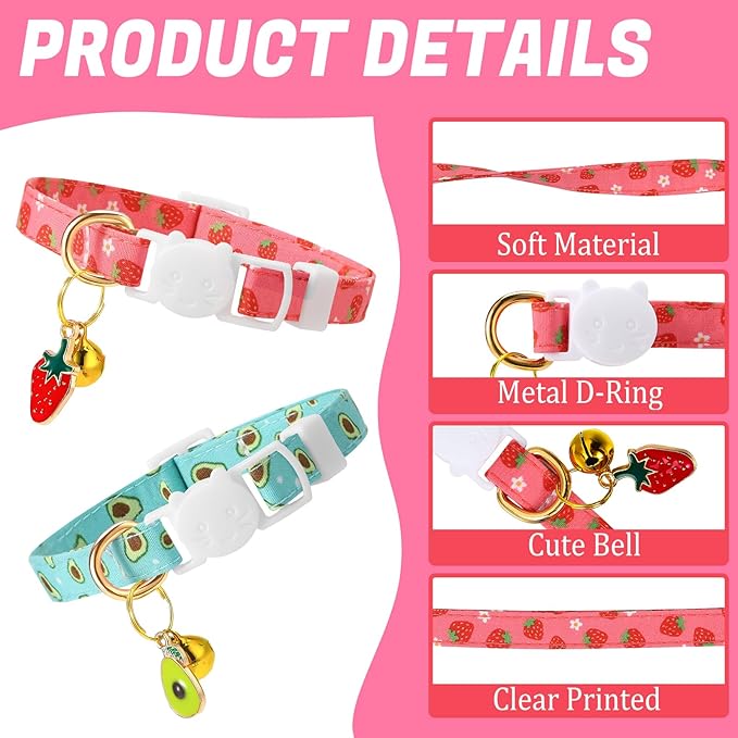 10 Pack Breakaway Cat Collars with Bells Fruit Pendants Adjustable Safety Kitten Collar Fruit Cat Collar with Bell Ideal for Girl Boy Cats