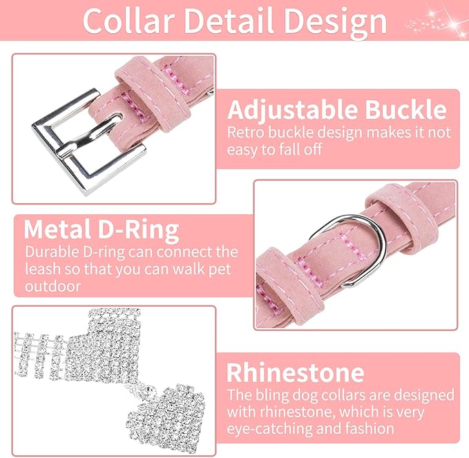 EXPAWLORER Cute Dog Necklace - Rhinestone Dog Collar, Soft Velvet Collar for Girl Boy Cats Dogs, Sparkling Pet Neck Decoration, Adjustable Pet Collar for Puppies Cats Small Medium Dogs, Pink M