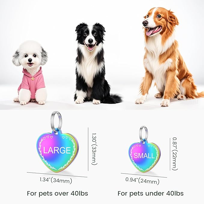 YEHANTI Dog Tags Personalized for Pets with Name Pattern Art Design - Engraved with Laser - Stainless Steel Cats Dogs ID Tags - Stylish Dog Collar Accessories (Heart)