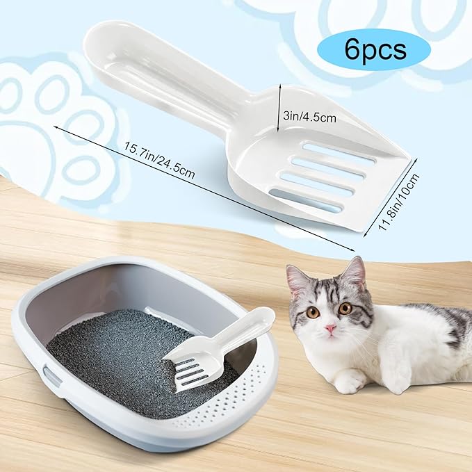 Bokon 6 Pack Disposable Cat Litter Scoop with Wide Slats Plastic Travel Kitty Poop Scooper for Cat Rescue Center Temporary Use When Traveling with Pets(White)