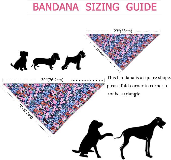 ARING PET Floral Dog Bandanas, Blue Pink Orange Flowers Pet Bandana Scarf Triangle Bibs for Puppy Small Medium Large Boy Girl Dogs Cats-L
