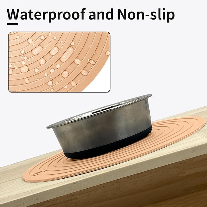 Fhiny 3PCS Silicone Pet Food Mat, 9.5" Round Waterproof Non-Slip Dog Cat Bowl Placemat Preventing Feed and Water Overflow Suitable for Medium Small Bowl Dish Plate Protect Floor (Pink, 9.5" Dia)